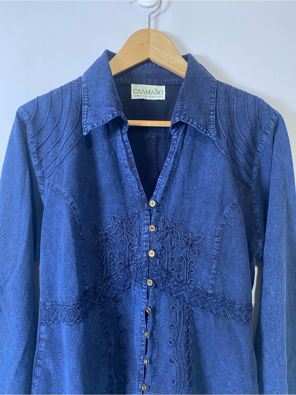 Caamano Limited Edition Embroidered Boho Western Tunic Shirt Blue Medium - Picture 2 of 9